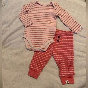 Easy-Peasy Organic Cotton Striped Baby Bodysuit & Pants Set in Dusty Rose 0-3M